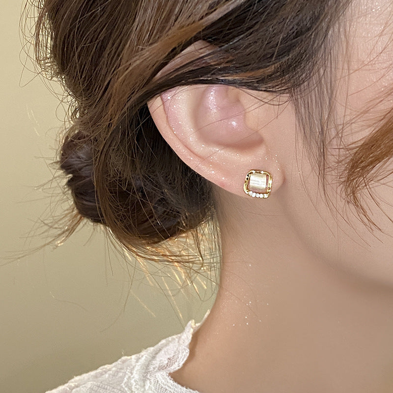 Small Square Ear Studs Light Luxury Minority Design Sense